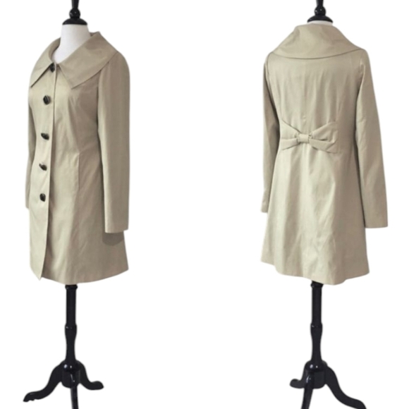 Vertigo Paris Cream Trench Coat Designer Chic Bow Back Tailored Sz S - Picture 12 of 13